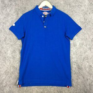 Superdry Polo Shirt M Mens The Classic Polo Blue Pique Cotton Short Sleeve Logo